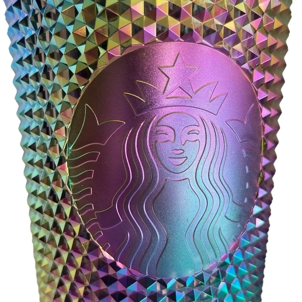 NWT Starbucks OIL SLICK Cold Cup Venti BLACK BLING Tumbler Rainbow Studded 2023